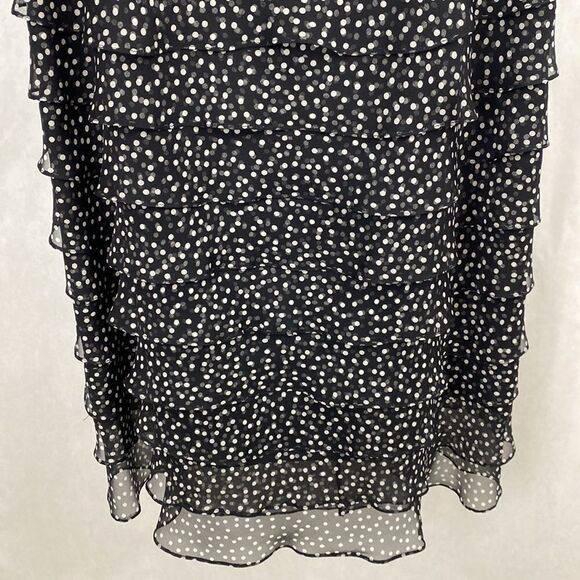 Talbots Pure Silk Layer Ruffle Dress 4 Petite 4P Black Dots Spaghetti Straps - Picture 3 of 12